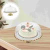 食器セット背の高いケーキパン木製トレイラウンド装飾スタンドプラッターハイベースプレートセラミックデザートホルダーストレージ
