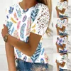 Bluzki damskie Boho Beach Topy koszule Kobiety kwiatowy nadruk koronkowy krótki rękawa Pullover Vintage Office Lady Wear elegancki swetra spłaty wolny