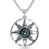 Flash Compass Rainbow Pendant Necklace Chain For Men Antique Silver Color Stainless Steel Jewelry Hip Hop Punk Rock Jewelry Accessories Wholesale