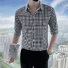 Camicie casual da uomo coreano pied de poule uomo 2023 estate mezza manica camicia sottile streetwear abbigliamento per feste sociali chemise homme