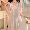 Dames slaapkleding Sweet Nightdress Dames Sleepshirt Mesh Lace Korte Mouw Elegante nachthowns Bloem Ruches Sleepdress Girls Home Dressing