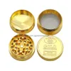 Herb Grinder 40Mm Gold Coin Smoking Flat Drum Cartoon Zinc Alloy 4 Layers Metal Grinders Tobacco Crusher Drop Delivery Home Garden H Dhoe2