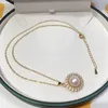 Luksusowe modne naszyjnik projektant biżuterii srebro srebrne podwójne pierścionki diamentowy wisiorek różowe złoto naszyjniki dla kobiet fantazyjne sukienki długą łańcuch 18k złota