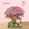 Блоки 2138pcs Mini Cherry Blossom Building Blocks Растение Цветок Дерево Дом Модель Украшения Детские игрушки Девочки Рождественские подарки R230629