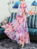 Casual Dresses Plus Size Women Clothing Large Swing Long Dress Summer Fashion Print Chiffon Maxi Vestidos Femininity Puff Sleeve Holiday