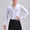 Scene Wear Men's Latin Dance Top Adult Men Shirt Standard Ballroom Dancing Practice Clothes Black White Samba Waltz