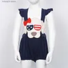 Rompers Nieuw geboren Independence Day Romper Babi Girls Kleding Puppy Borduurwerk Bodysuit Outfit Mouw één stuk baby Korte 0-3t Jumpsuit T230529