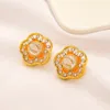 18K Gold Plated Women Brand Desinger Studs Letter Stainless Steel Earrings Pearl Small Crystal Rhinestone Wedding Party Fashion Jewelry