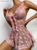 Sexig pyjamas kvinnor Sexig nattkläder Deep V Neck Ruffle Sling Sleepwear Exotic Heart Print Nightdress Female Nighties Transparent Sleeping Dress T230529