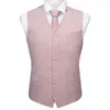 Mäns västar Silk Mens Vest Pink Solid Blue Black Brown Plaid V-hals Waistcoat Slipsarduk Manschettknappar Set Wedding Business Barry.Wang