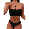 Costumi da bagno da donna Xingqing Estate Costume da bagno da donna Bikini con volant Patchwork Balza con spalle scoperte Senza maniche Push Up Imbottito Slip a vita media