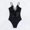 Zwemkleding 2023 V nek één stuk zwempak Solid Black badmode vrouwen badpak fa zwemmen zomer strandkleding bodysuit aa230529