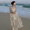 Vestidos casuais estilo coreano chique vintage assimmtrical vestido de babados para mulheres Bali Seaside Summer Fairy Sexy Suspender Beach Long Chiffon