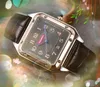 Relógios de discagem de número digital quadrado de alta qualidade 40mm japão movimento de quartzo conjunto de relógio masculino sem-fim pulseira de couro mineral anti-arranhões relógio de pulso de vidro presentes