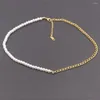 Kedjor 18K Guldpläterad rostfritt stål halv kubansk kedjepärlhalsband för kvinnor Choker Boho smycken CLAVICLE LINK BRIDEMAID GIFT