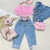 Ensembles De Vêtements Filles D'été Outfit Mode Enfant Enfants Rose Sans Manches Plume Camisole Denim Avec Poches 230523 Drop Delivery Bébé Dhi0Z