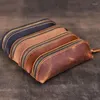 Bolígrafo de cuero Vintage para estuche, bolsa de bolsillo, Mini organizador de papelería, bolsa para estudiantes, oficina, mujeres, hombres, viajes de negocios W3JD