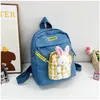 Mochila de dibujos animados para niños, mochila escolar de conejo de peluche para guardería, bolso de hombro para niños de Color contrastante, bolsa de libros portátil de gran capacidad