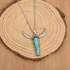 Chains Vintage Women Horn Ox Head Pendant Turquoise Necklace Silver Plated Metal Temperament Accessories