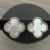 Mode Vintage 4/Klavertje Vier Charme Stud Oorbellen Terug Parelmoer Zilver 18K Vergulde Agaat voor DamesMeisjes Valentijnsdag Moederdag Bruiloft Sieraden 661