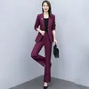 Women's Two Piece Pants Spring 2023 Slim Fit Fashion Temperament Professional Suit Women 2 Sets Business Blazer Jacket Coat Fuchsia