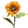 Decorative Flowers F2TE Artificial Sunflower With Stem And Leaves Single Head Fake Silk Flower