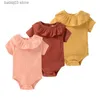 Barboteuses 3 pièces 2022 nouveau-né bébé fille vêtements coton à manches courtes été 0-12M infantile body couleur unie Bebes T230529