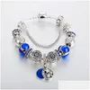 Bracelets de charme Mode Bleu Pendentif Bracelet pour Bijoux Sier Plaqué DIY Étoile Lune Perlée avec Boîte Drop Livraison Dhlae