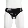 Underpants Sexy Men PVC Bright Leather Open Crotch Lingerie Wet Look Male Thong G-String Briefs Crotchless Underwear Clubwear Costume