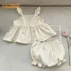 Clothing Sets Casual Kids Baby Girls Sleeveless Embroidery T-shirt Shorts Summer Infant Suit Children's Clothes