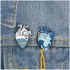 Pins Brooches Blue Ocean Heart Pins Jewelry Roaring Wave Whale Enamel Lapel Pin Creative Sea Organ Denim Shirt Bag Badge Broadminde Dhjfp