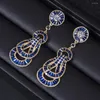 Baumelnde Ohrringe mit blauem CZ, Maxi-Big-Statement, für Dubai, Frauen, Hochzeit, Party, Böhmen, Pendientes Mujer Moda E9697