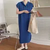 Vestidos casuais Vestido de malha de grandes dimensões Mulheres 2023 Summer Hooded Vintage Long Ladies Moda coreana Loose Khaki Knitwear Feminino