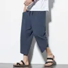Men's Pants Summer Chinese style cotton linen harem street clothing breathable beach men's casual calf pants P230529