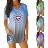 Women's Blouses Women Shirt For Independence Day American 4th Of July Printed V Neck Short Sleeve Shirts Button Pullover Tops Clothing