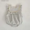 Rompers New 2023 Summer Sisters Clothes Striped Ruffle Baby Girls Loose Mashing Sleeveless Dress Lace Sweet Baby Romper Outfit Clothes T230529