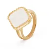 Elegant Design White Black Clover Charm Band Ring 18K Gold Stainless Steel Rings Jewelry for Women Gift