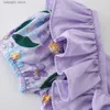 Rompers Zaafille Bowknot Ruffle dziewczęta niemowlęcia Bodysuit Summer Baby Rompers Purple Flowers Ubrania dla noworodków Dziewczyny Ubranie dla dzieci T230529