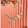 Charms 925 Sterling Sier Rose Gold Pink Swirl Heart Solitaire Clip Charm Beads For Original Pandora Bracelet Diy Jewelry Women Drop Dhfnr