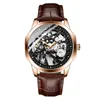 Watch Men's Business stainless steel case leather strap hollow movement flywheel AILANG8653