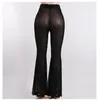 Pantalon femme dames haute rue mode doux cloche-bas printemps et été noir Stretch mince charme pétale pantalon