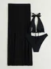Swim Wear 3 sztuki czarny kantar bikini 2023 Swimsut Kobiety ukryć spódnicę solidne stroje kąpielowe FA Blayer Bathing kąpki kąpielowe kąpielowe pływanie AA230529