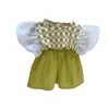 Kläder set flickor set sommar puff hylsa topp shorts 2pcs barn kläder barn skolflicka outfit 2 3 4 5 6 7y 230523 droppleverans b dhqps