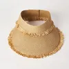 Wide Brim Hats Summer Breathable Straw Sun Topless Empty Top Visor Cap Hat Ladies Adjustable Sunshade Tassel Beach