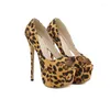 Klänningskor Womens High Heel Leopard Print Stiletto klackar Spring Peep Toe Ladies Pumps 17cm Platfom Party Dresses Zapatos Mujer