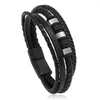 Charm Bracelets 2023 Fashion Braided Rope Woven Multilayer Leather Men Punk Mental Magnet Bangle For Friend Jewelry Gifts