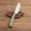 High Quality G2561 Survival Straight Knife 440C Satin Blade Full Tang Linen Handle Outdoor Camping Hiking Fishing Fixed Blade Knives with Leather Sheath