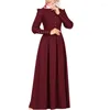 Roupas étnicas cor sólida cor muçulmana abaya dubai vestido slim big swing de manga longa botões de pisca