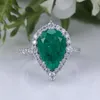 Cluster Rings MSR1186 Classic Design 18K White Gold Pear Cut Lab Grown Emerald Ring Engagement Custom Jewelry