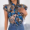 Women's Blouses Summer Tops Blouse Dames Casual Leopard Print Lace Up Bow Collar Chiffon Shirt Top Fashion Elegante vrouwen Flying Sleeve